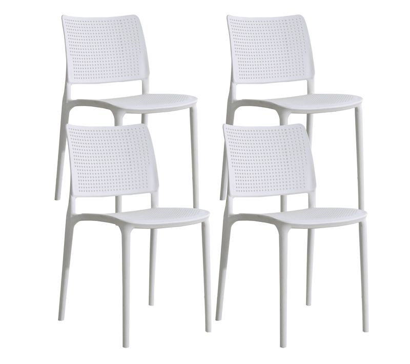 Lot De 4 Chaises De Terrasse Blanches En Plastique Riga