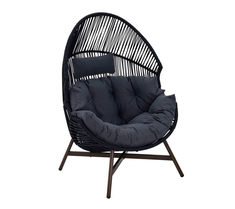 Fauteuil De Jardin Oeuf Sur Pied En Rotin Synthétique 142 Cm Noir