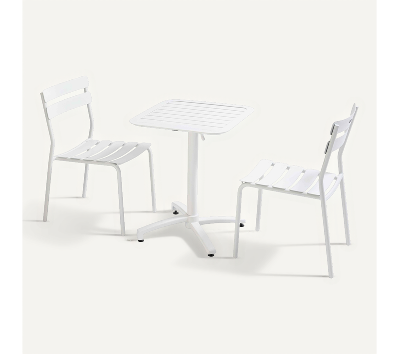 Table De Terrasse Inclinable 60 X 60 Cm Et 2 Chaises Blanc Almada