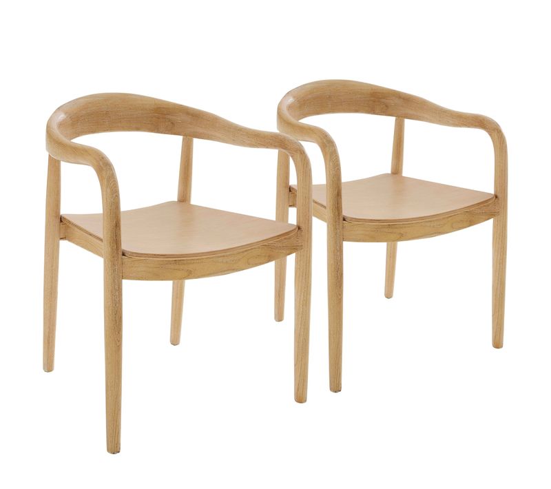 Lot De 2 Chaises Style Scandinave En Bois D'orme Naturel Ela