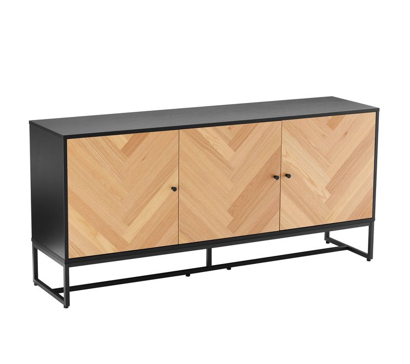 Buffet 3 Portes Décor Mélaminé 160 Cm Chêne Et Noir