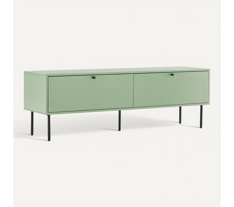 Meuble TV 2 Portes En Acier Et Mdf Décor Mélaminé 150 Cm Vert Sauge