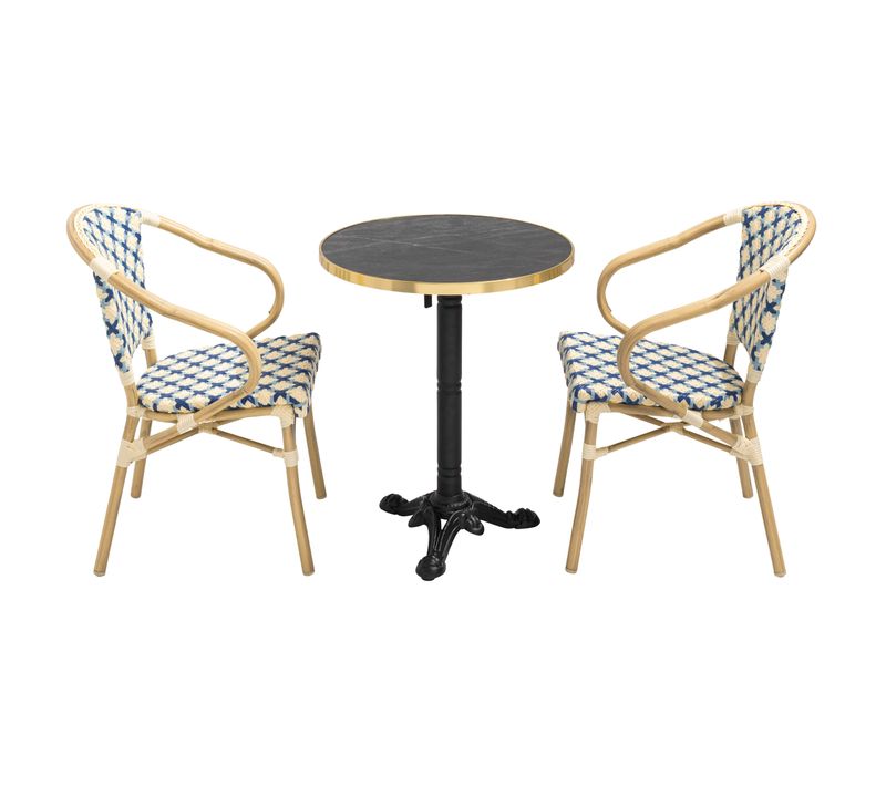 Ensemble Table De Terrasse Marbre Noir Et 2 Chaises Bleu Montmartre