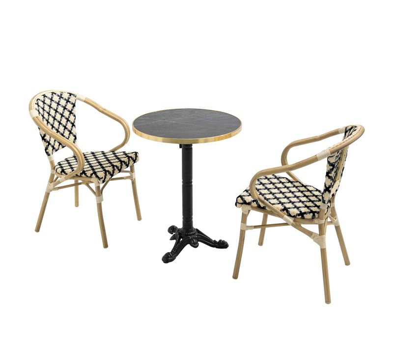 Ensemble Table De Terrasse Marbre Noir Et 2 Chaises Noir Montmartre