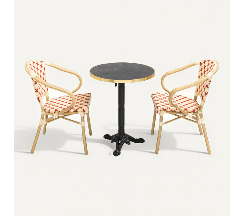 Ensemble Table De Terrasse Marbre Noir Et 2 Chaises Rouge Montmartre