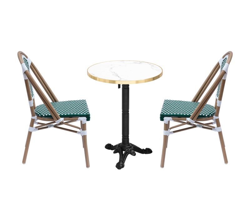 Ensemble Table De Terrasse Inclinable Marbre Blanc Et 2 Chaises Vert