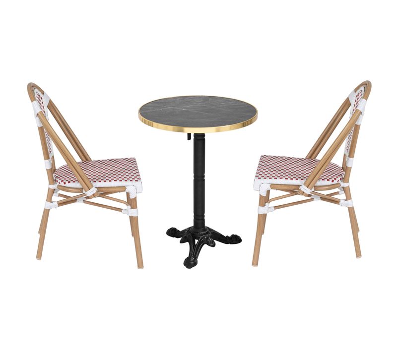 Ensemble Table De Terrasse Inclinable Marbre Noir Et 2 Chaises Rouge