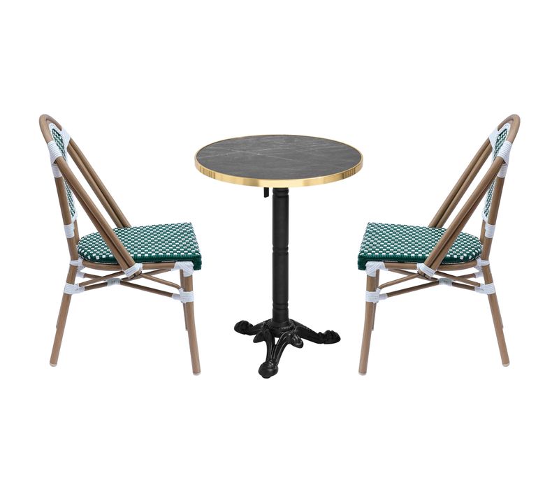Ensemble Table De Terrasse Inclinable Marbre Noir Et 2 Chaises Vert