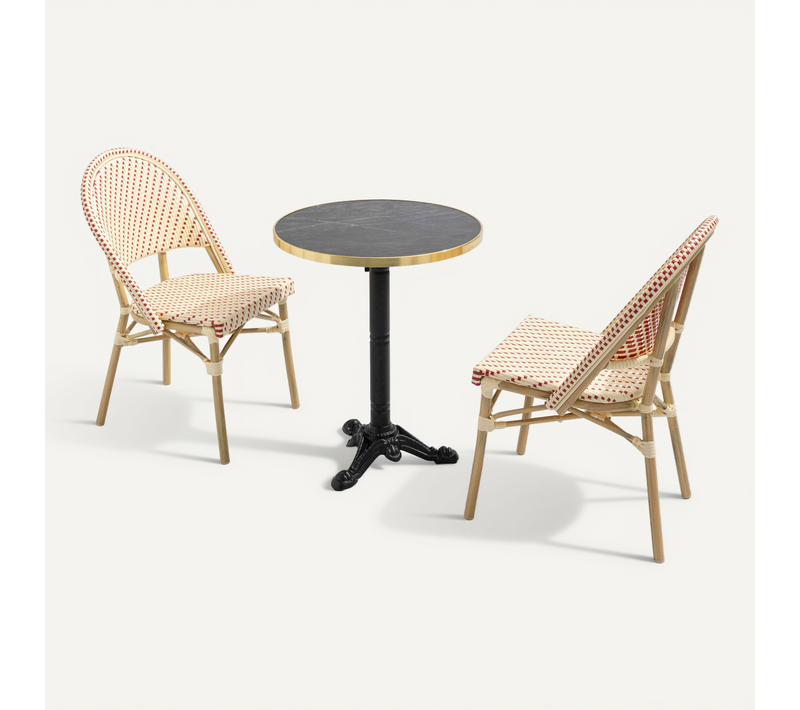 Table De Terrasse 60cm Inclinable Marbre Noir Et 2 Chaises Rouge Montmartre