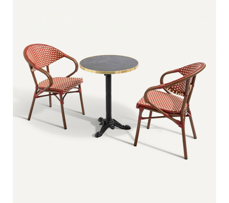 Table De Terrasse 60 Cm Inclinable Marbre Noir Et 2 Chaises Rouge Montmartre