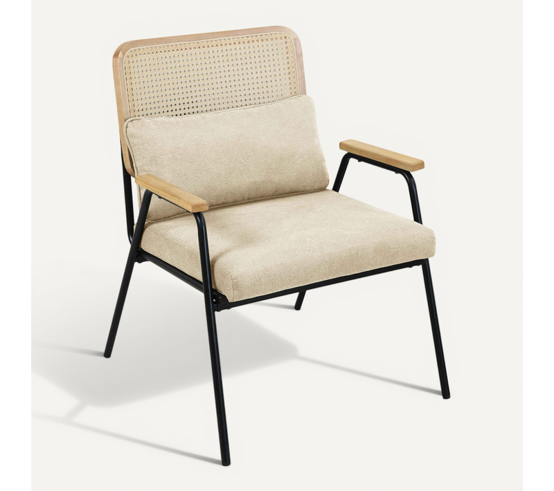 Fauteuil Relax En Acier, Rotin Synthétique Et Tissu écru Miley