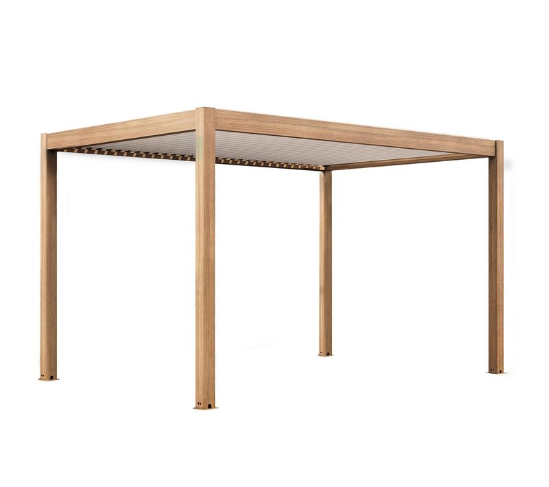 Pergola Bioclimatique Autoportée Et Motorisée éclairée 3x4m Bois Blanc