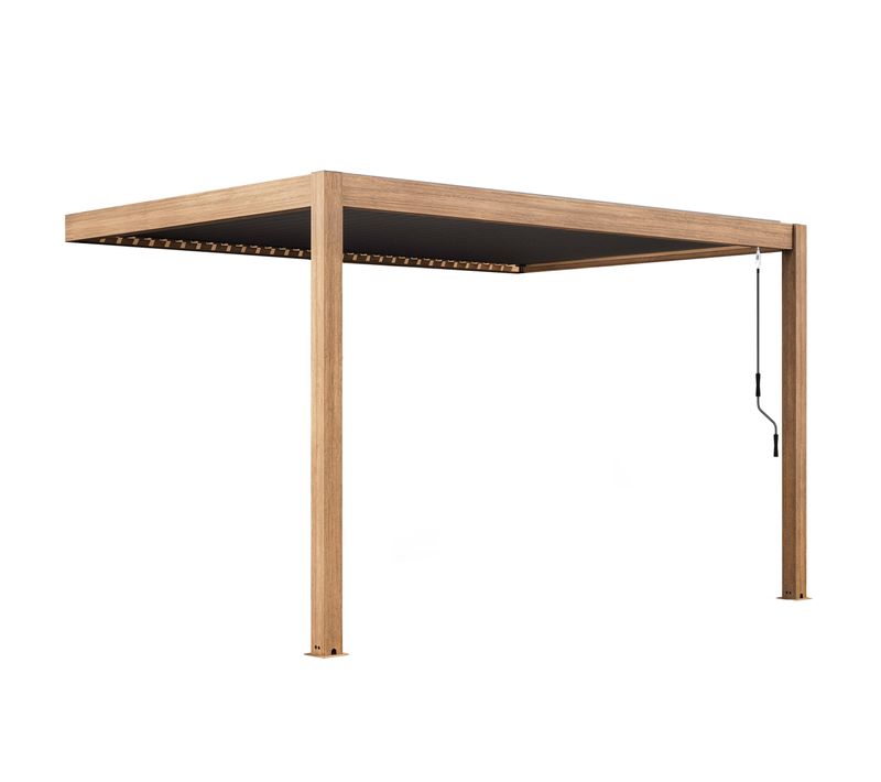 Pergola Bioclimatique Adossée 3x4m En Aluminium Bois Gris Oia