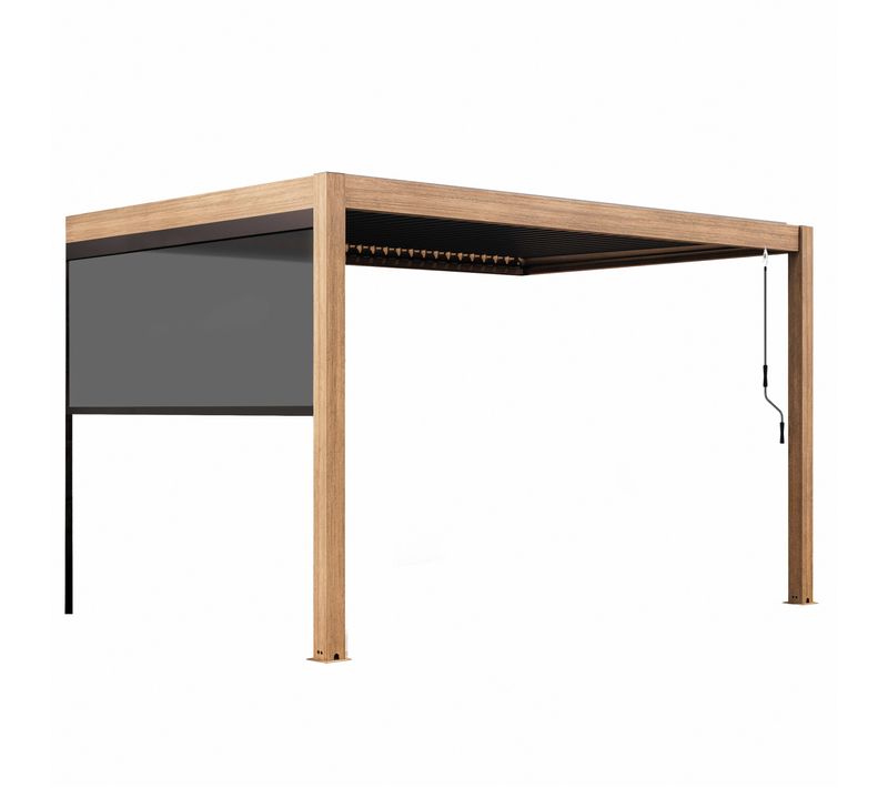 Pergola Bioclimatique Adossée 3x4m Et 1 Store En Bois Gris