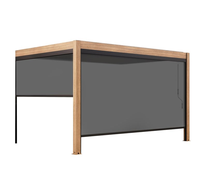 Pergola Bioclimatique Adossée 3x4m Et 2 Stores Bois Gris
