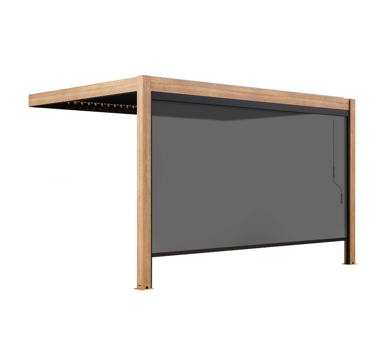 Pergola Bioclimatique Adossée 3x4m Et 1 Store Bois Gris