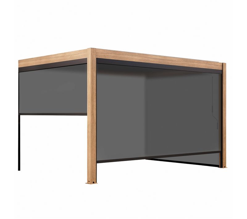 Pergola Bioclimatique Adossée 3x4m Et 2 Stores En Bois Gris