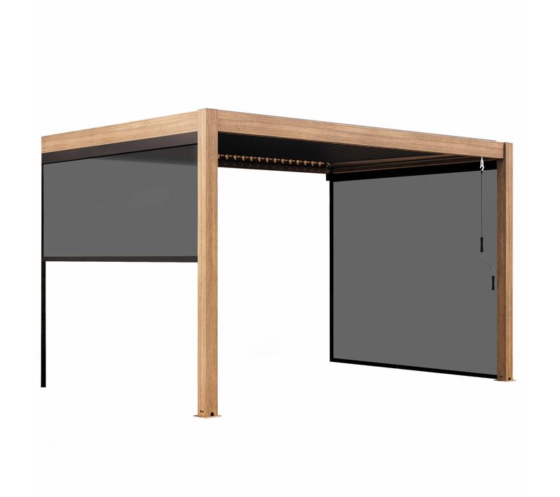 Pergola Bioclimatique Adossée 3x4m Et 2 Stores Bois Gris Oia