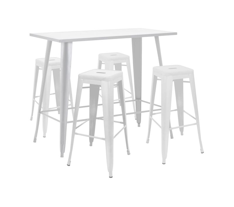 Table Haute De Jardin Et 4 Tabourets En Métal Blanc