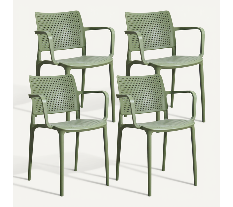 Lot De 4 Chaises De Terrasse En Plastique Vert Cactus Riga