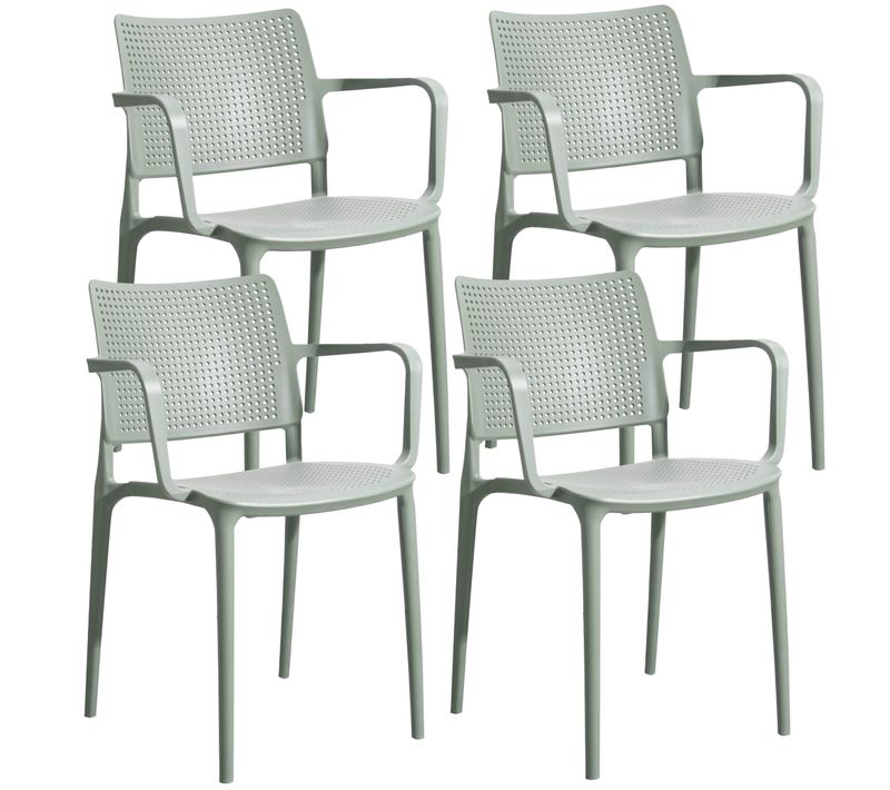 Lot De 4 Chaises De Terrasse En Plastique Vert Sauge Riga