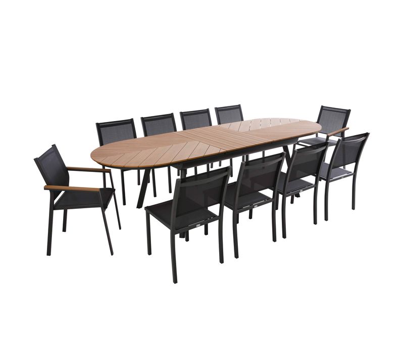 Ensemble Table Extensible 220/280 Cm Et 10 Chaises De Jardin Jakarta