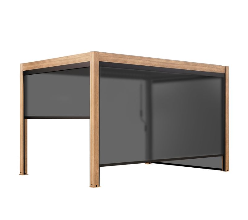 Pergola Bioclimatique Autoportée 3x4m Et 3 Stores Bois Gris Athenes