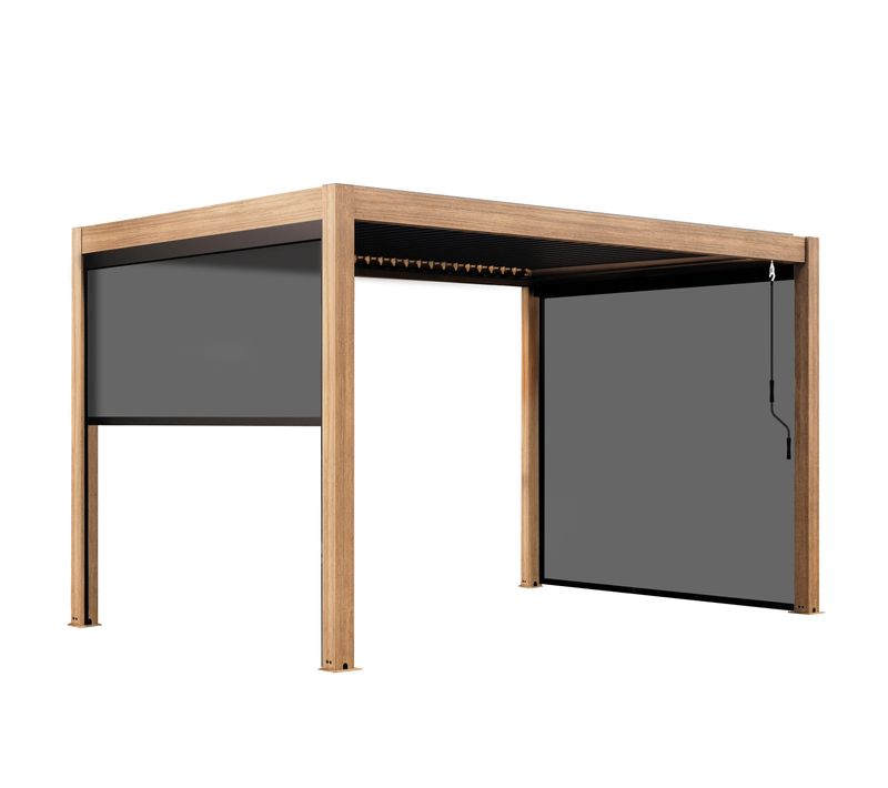 Pergola Bioclimatique Autoportée 3x4m Et 2 Stores Bois Gris Athenes