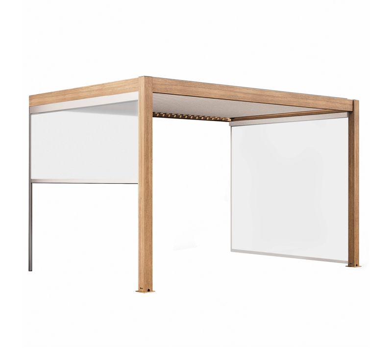 Pergola Bioclimatique Adossée 3x4m Et 2 Stores En Bois Blanc