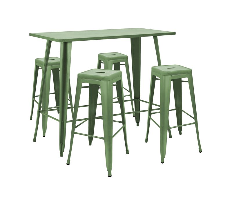 Table Haute De Jardin Et 4 Tabourets En Métal Vert Cactus New York