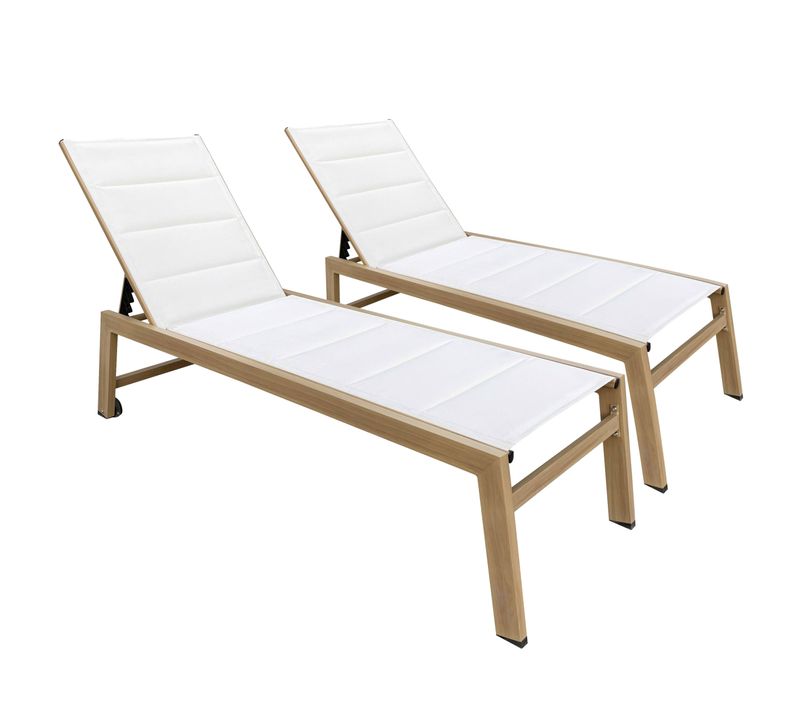 Lot De 2 Bains De Soleil Effet Bois Inclinable Avec Roues Blanc Futuna
