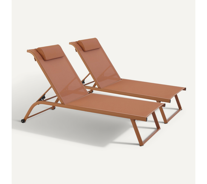 Lot De 2 Bains De Soleil Inclinable Avec Roues Terracotta Olmeta