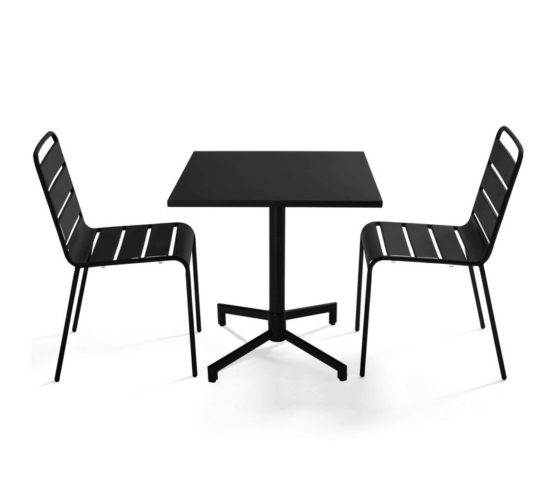 Ensemble Table 70 Cm Et 2 Chaises De Jardin En Métal Noir Palavas