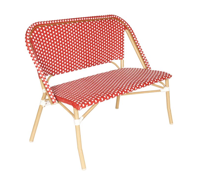 Banc De Jardin En Alumunium Et Rotin Synthétique Blanc Et Rouge