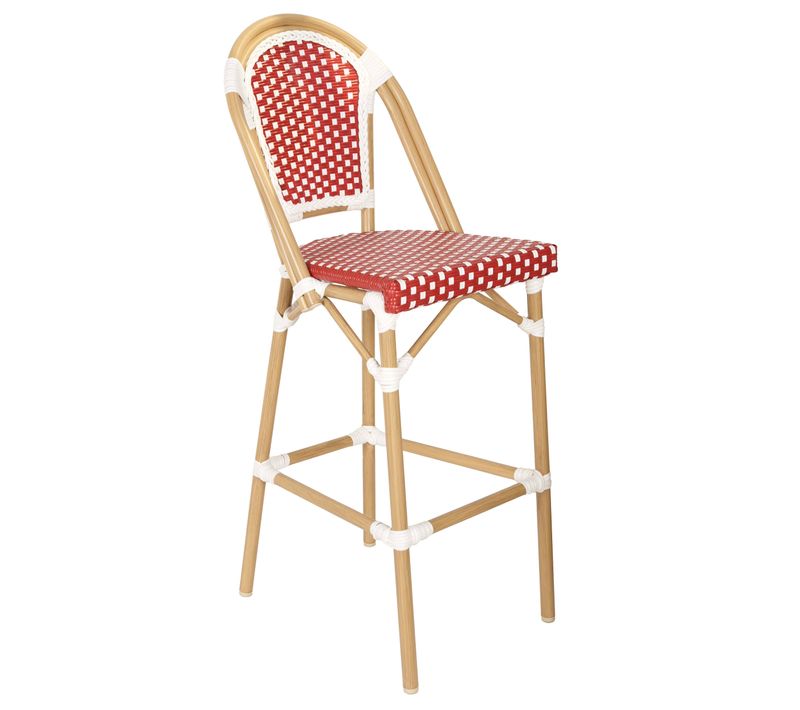 Chaise Haute De Jardin En Alumunium Et Rotin Synthétique Blanc + Rouge