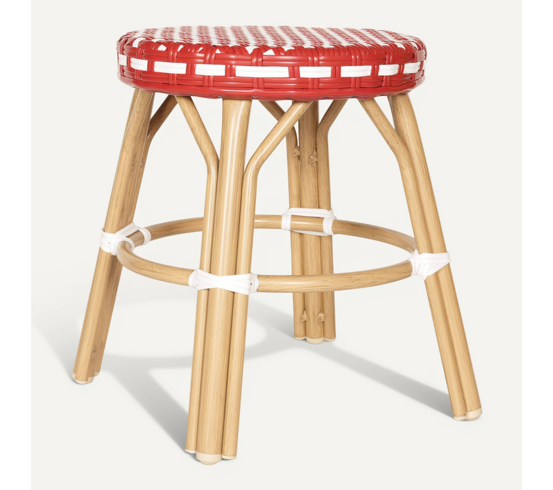 Tabouret De Jardin En Aluminium Et Rotin Synthétique Blanc Et Rouge