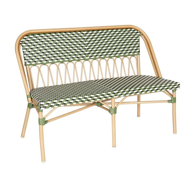 Banc De Jardin Style Parisien En Aluminium Et Rotin Synthétique Vert