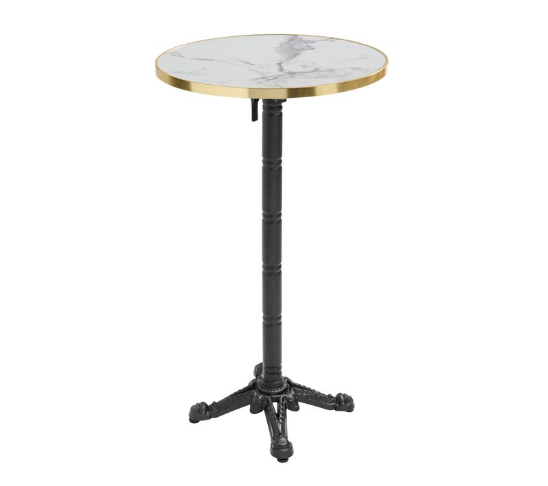 Table Haute Ronde 60 Cm Inclinable Plateau Marbre Blanc/doré Et Noir