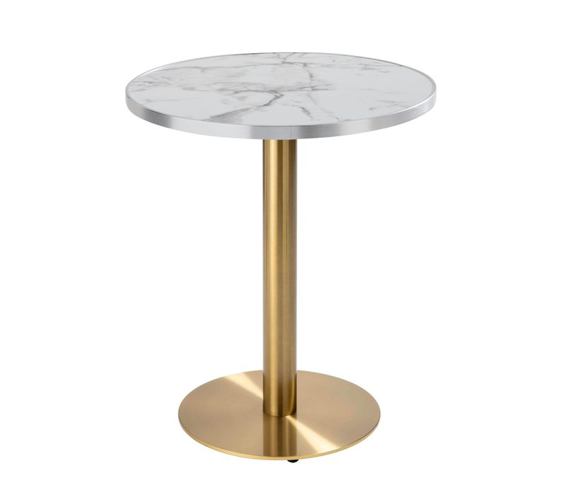 Table à Manger Ronde 60 Cm Plateau Marbre Blanc/argent Et Pied Doré