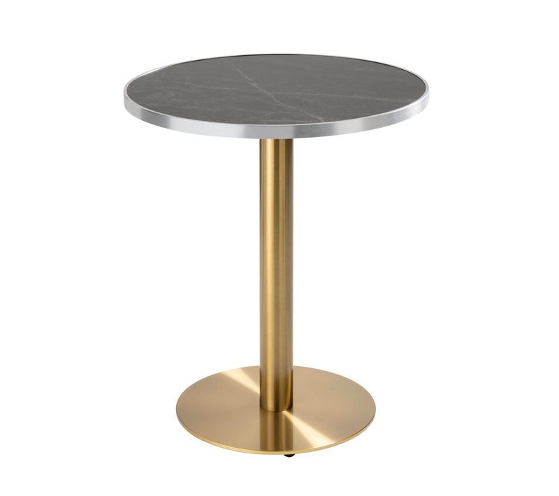 Table à Manger Ronde 60 Cm Plateau Marbre Noir/argent Et Pied Doré