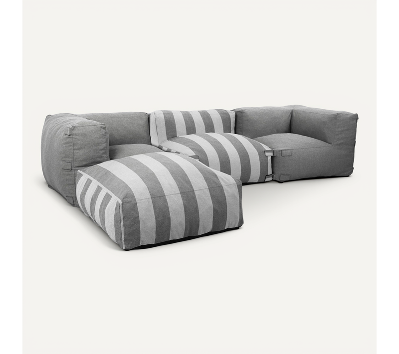 Canapé D'angle Rayé De Jardin Modulable 4 Places Gris Mixi