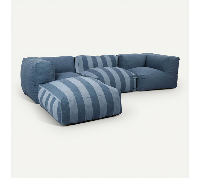 Canapé D'angle Rayé De Jardin Modulable 4 Places Bleu Pacific Mixi