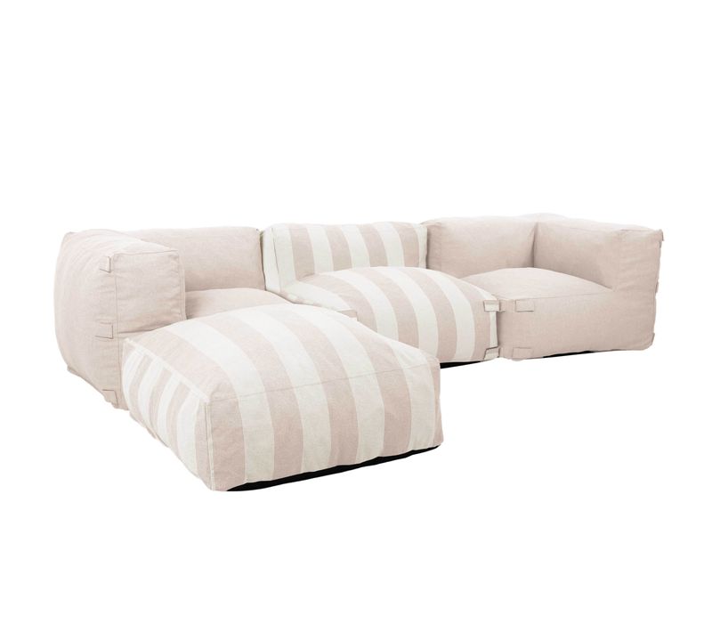 Canapé D'angle Rayé De Jardin Modulable 4 Places Beige Mixi