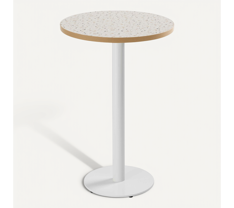 Table Haute Ronde 60 Cm Pied Blanc Et Revêtement Terrazzo Rivoli