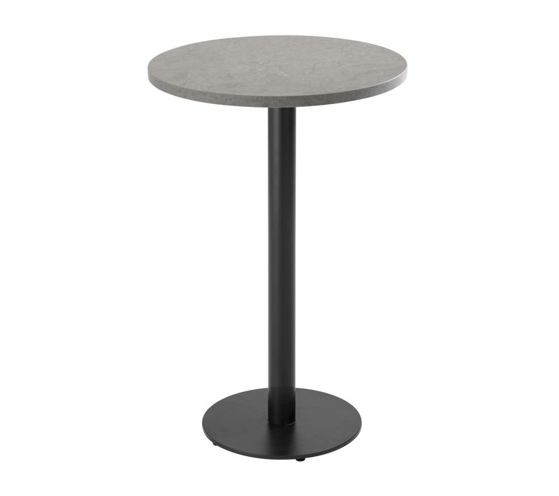 Table Haute Ronde 60 Cm Pied Noir Et Revêtement Béton Gris Rivoli