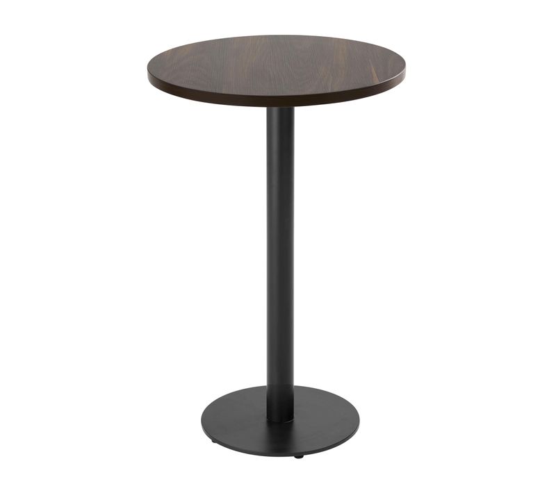 Table Haute Ronde 60 Cm Pied Noir Et Revêtement Bois Foncé