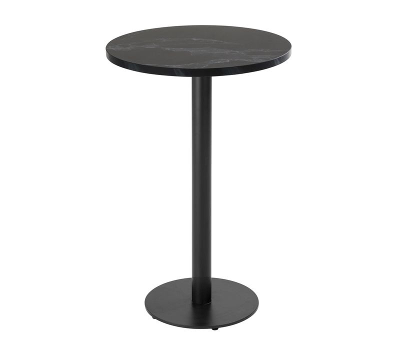 Table Haute Ronde 60 Cm Pied Noir Et Revêtement Marbre Noir Rivoli