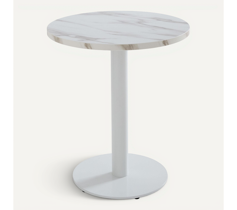 Table à Manger Ronde 60 Cm Pied Blanc Et Revêtement Marbre Blanc Rivoli