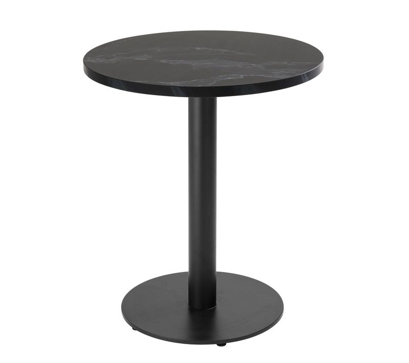 Table à Manger Ronde 60 Cm Pied Noir Et Revêtement Marbre Noir Rivoli