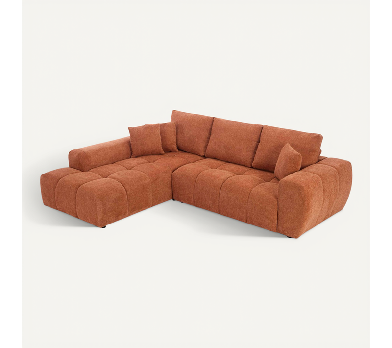 Canapé D'angle Gauche  3 Places Avec Méridienne Terracotta L 270 Cm  Tissu Bubble